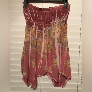 Venus Shear Floral Pink Strapless Chiffon Dress